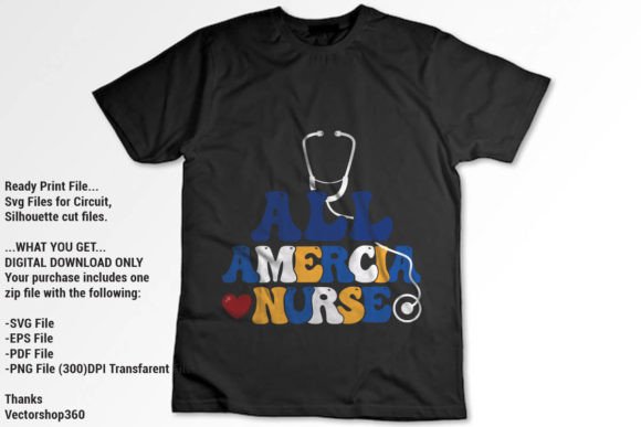 All America Nurse Graphics for T-Shirt Designs